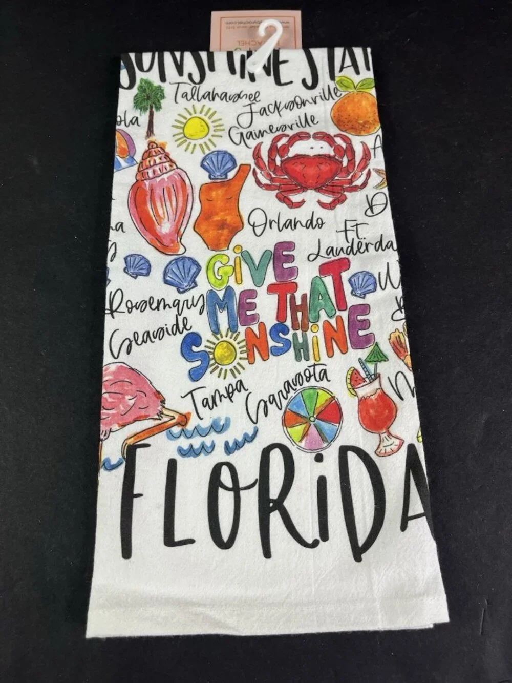 FLORIDA Tea Dish TOWEL 100% Cotton 19x28 City Names Sunshine State VERBO Airbnb